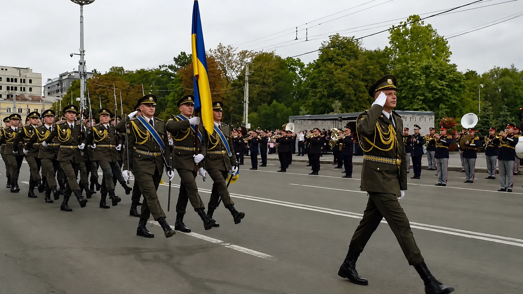 Колона військовослужбовців на параді в Кишиневі 27 серпня 2026 року